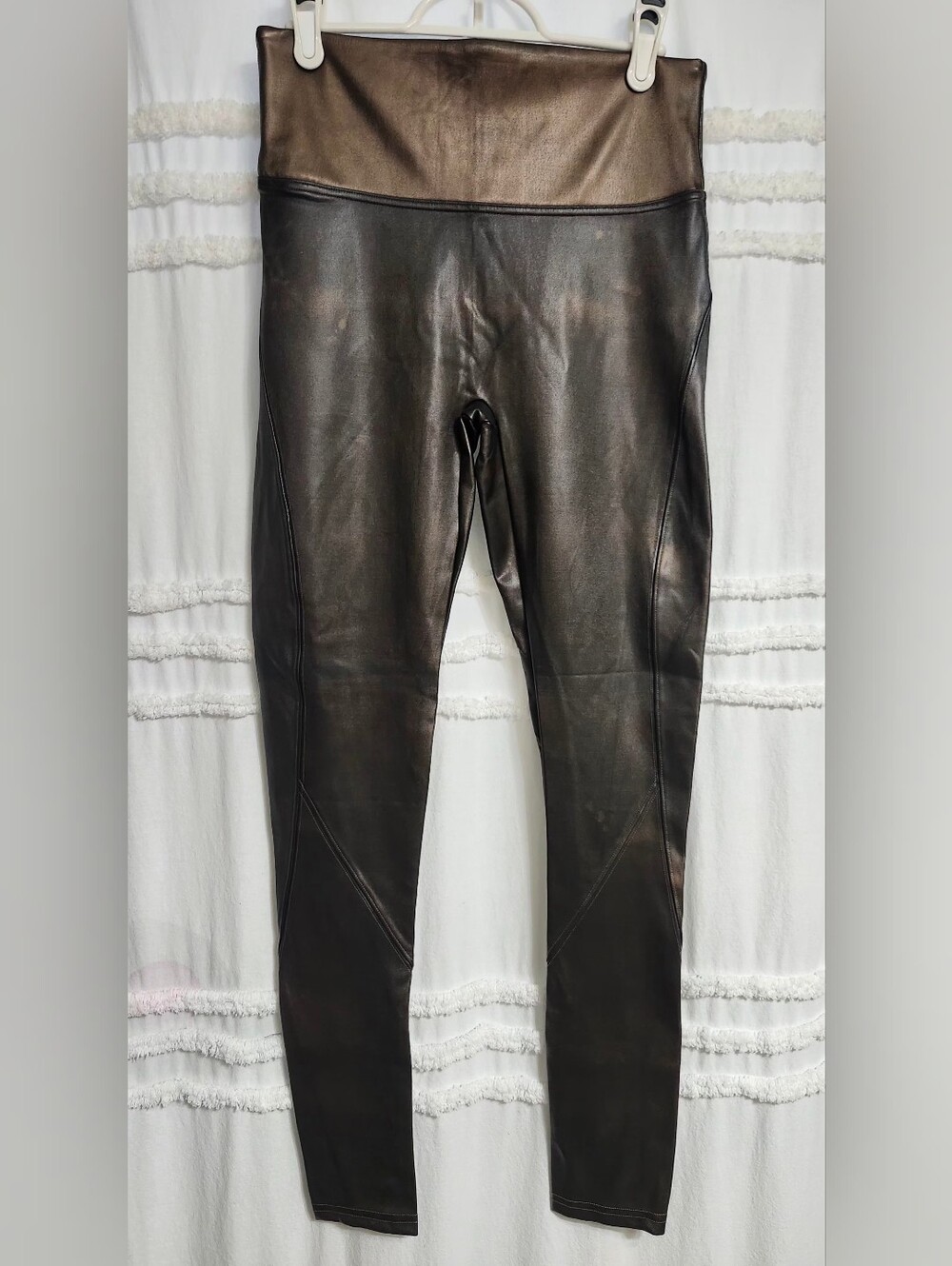 Spandx (Discolored) High Waist Faux Leather Leggings - Bronze Accent. As Is